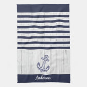 カスタムいかり航海のバスルーム海ネイビーブルー キッチンタオル (縦)