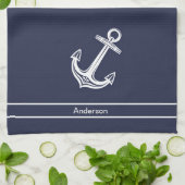 カスタムいかり航海のバスルーム海ネイビーブルー キッチンタオル (折り畳み)