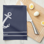 カスタムいかり航海のバスルーム海ネイビーブルー キッチンタオル (四つ折り)