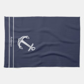 カスタムいかり航海のバスルーム海ネイビーブルー キッチンタオル (横)