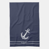 カスタムいかり航海のバスルーム海ネイビーブルー キッチンタオル (縦)