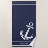 カスタムいかり航海のバスルーム海ネイビーブルー ビーチタオル (正面)