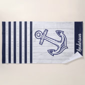 カスタムいかり航海のバスルーム海ネイビーブルー ビーチタオル (正面)