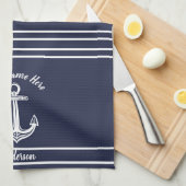 カスタムいかり航海のバスルーム海ネイビーブルーB キッチンタオル (四つ折り)