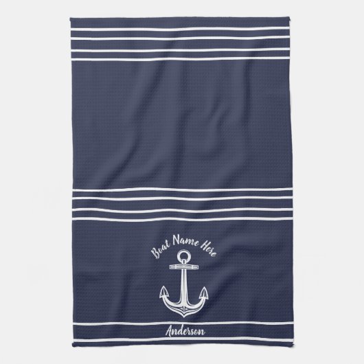 カスタムいかり航海のバスルーム海ネイビーブルーB キッチンタオル (縦)