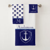 カスタムいかり航海のバスルーム海ネイビーブルーB バスタオルセット (インサイチュ)
