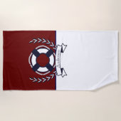 カスタムいかり航海のバスルームBurgundyネイビーブルー ビーチタオル (正面)