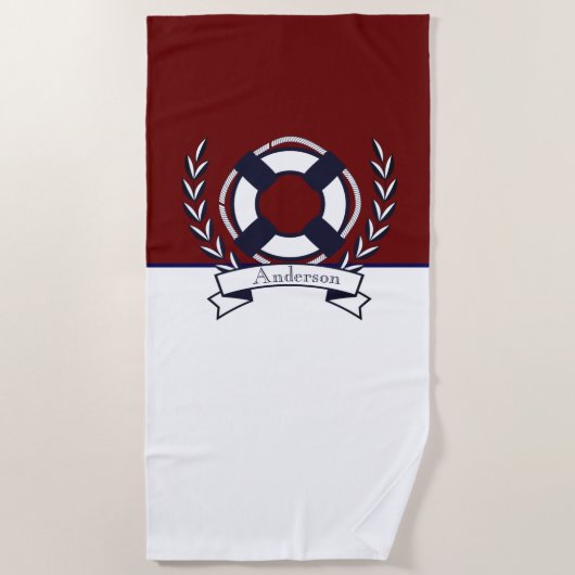 カスタムいかり航海のバスルームBurgundyネイビーブルー ビーチタオル (正面)