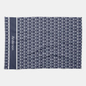 カスタムいかり航海の海ネイビーブルー キッチンタオル (横)