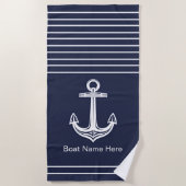 カスタムいかり航海の海ネイビーブルー ビーチタオル (正面)