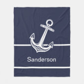 カスタムいかり航海の海ネイビーブルー フリースブランケット (正面)