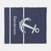 カスタムいかり航海の海ネイビーブルー フリースブランケット (正面(横))