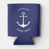カスタムいかり船の名キャプテン航海のネイビーブルー 缶クーラー (正面)