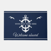 カスタムいかり船名船の車輪の青航海の色 ドアマット (正面)