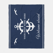 カスタムいかり船名船の車輪の青航海の色 フリースブランケット (正面)