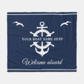 カスタムいかり船名船の車輪の青航海の色 フリースブランケット (正面(横))