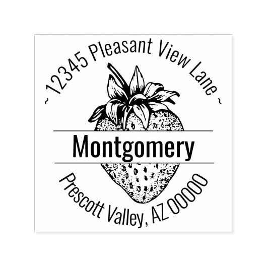 カスタムいちごアートワーク円形アドレス名 セルフインキングスタンプ (デザイン)