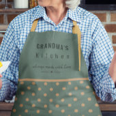 カスタムおばあちゃんのキッチンブルーとタン水玉模様 エプロン