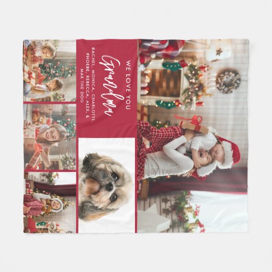 カスタムおばあちゃんのクリスマスホリデーズキッズ写真 フリースブランケット (正面(横))