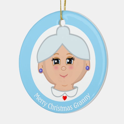 カスタムおばあちゃんの写真on Light Blue & White セラミックオーナメント (左)