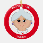 カスタムおばあちゃんイメージオン赤と白 セラミックオーナメント (裏面)