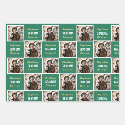 カスタムおばあちゃん写真おもしろい写真メリークリスマス ラッピングペーパーシート (正面3)