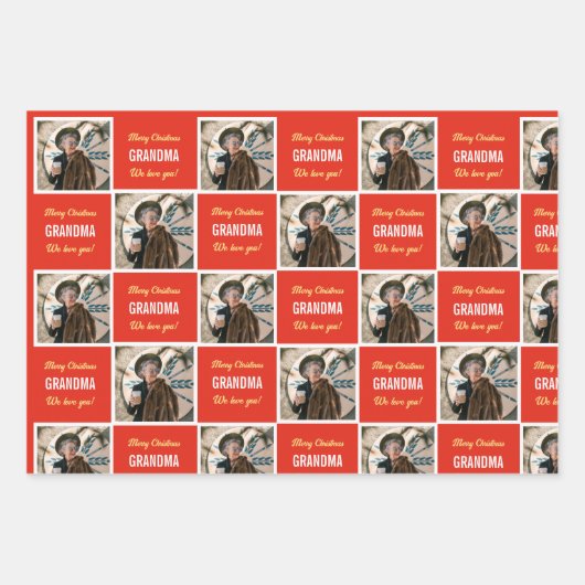 カスタムおばあちゃん写真おもしろい写真メリークリスマス ラッピングペーパーシート (正面2)