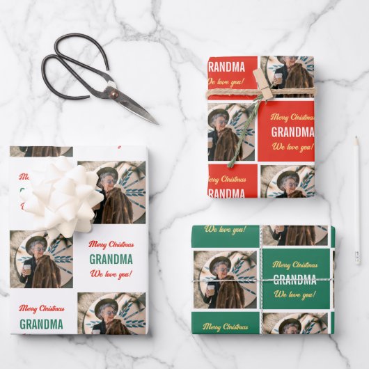 カスタムおばあちゃん写真おもしろい写真メリークリスマス ラッピングペーパーシート (正面)