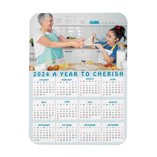 カスタムおばあちゃん孫の写真2024年カレンダー マグネット (縦)