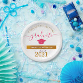 カスタムおめでとうの卒業Hot Pink/金ゴールドパーティー ペーパープレート (パーティー)