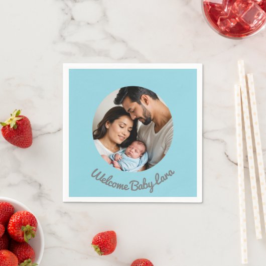 カスタムおめでとう男の赤ちゃんブルーウェルカムベビー スタンダードカクテルナプキン (インサイチュ)
