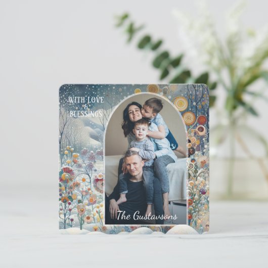 カスタムおもしろいカラフル抽象芸術スノーフレークフローラアート シーズンカード (スタンド正面)