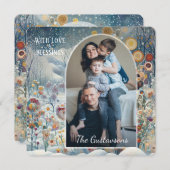 カスタムおもしろいカラフル抽象芸術スノーフレークフローラアート シーズンカード (正面/裏面)