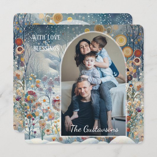 カスタムおもしろいカラフル抽象芸術スノーフレークフローラアート シーズンカード (正面/裏面)