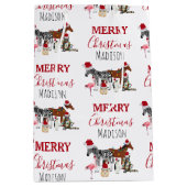 カスタムおもしろいクリスマス動物サンタ帽子ライト ミディアムペーパーバッグ (正面)