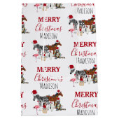 カスタムおもしろいクリスマス動物サンタ帽子ライト ミディアムペーパーバッグ (裏面)