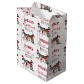 カスタムおもしろいクリスマス動物サンタ帽子ライト ミディアムペーパーバッグ (裏面アングル)