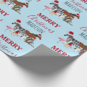 カスタムおもしろいクリスマス動物サンタ帽子ライト ラッピングペーパー (角)