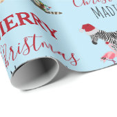 カスタムおもしろいクリスマス動物サンタ帽子ライト ラッピングペーパー (ロールコーナー)