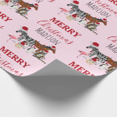 カスタムおもしろいクリスマス動物サンタ帽子ライト ラッピングペーパー (角)