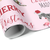 カスタムおもしろいクリスマス動物サンタ帽子ライト ラッピングペーパー (ロールコーナー)