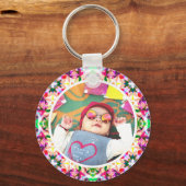 カスタムおもしろいピンクハッピーマザーズデイキープサケ キーホルダー (正面)