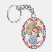 カスタムおもしろいピンクハッピーマザーズデイキープサケ キーホルダー (正面左)