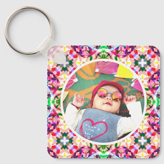 カスタムおもしろいピンクハッピーマザーズデイキープサケ キーホルダー (正面)