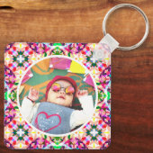 カスタムおもしろいピンクハッピーマザーズデイキープサケ キーホルダー (裏面)