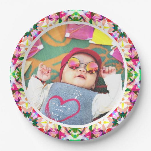 カスタムおもしろいピンクハッピーマザーズデイキープサケ ペーパープレート (正面)