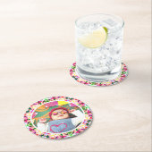 カスタムおもしろいピンクハッピーマザーズデイキープサケ ラウンドペーパーコースター (インサイチュ)