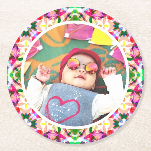 カスタムおもしろいピンクハッピーマザーズデイキープサケ ラウンドペーパーコースター (正面)