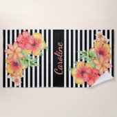 カスタムおもしろいフローラ水彩可愛いストライプ模様 ビーチタオル (正面)