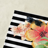 カスタムおもしろいフローラ水彩可愛いストライプ模様 ビーチタオル (インサイチュ)